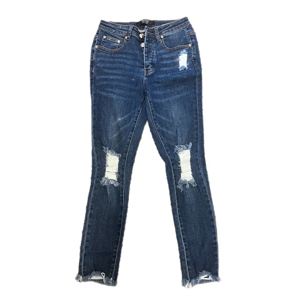 Monkey Ride Los Angeles Distressed Frayed Straight Leg Jeans Size 27 / 5 - Picture 2 of 8